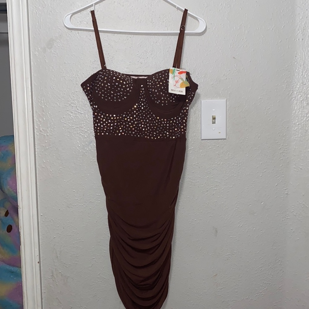 brown rhinestone dress